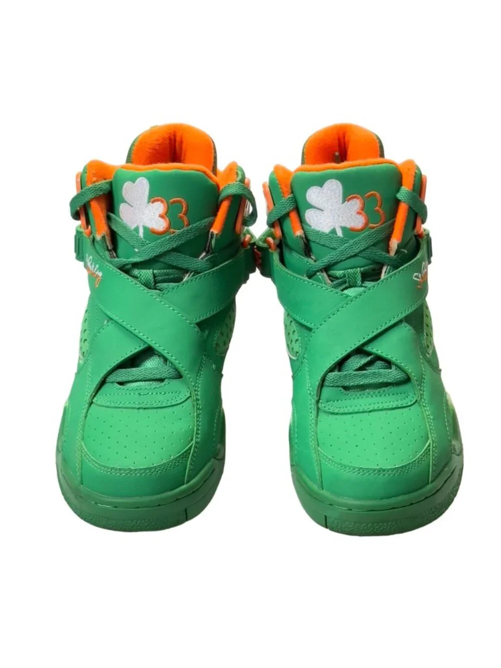 PATRICK EWING FOCUS Mens Shoes Green Orange Leather High-top Sneaker Basketball